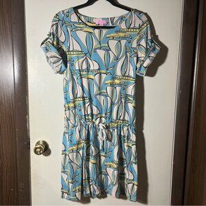 Lilly Pulitzer Raquel Docksider Dress Size Medium Silk Drawstring Sailboat Women